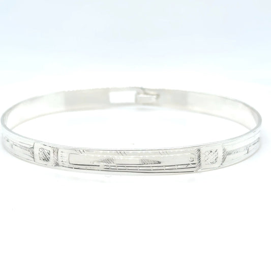 Bangle - Sterling Silver - 1/4" - Orca - Longer Length