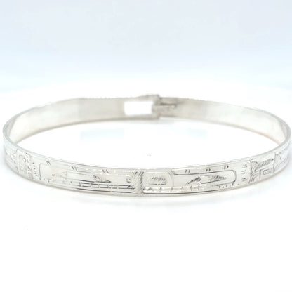 Bangle - Sterling Silver - 1/4" - Orca & Bear - Longer Length