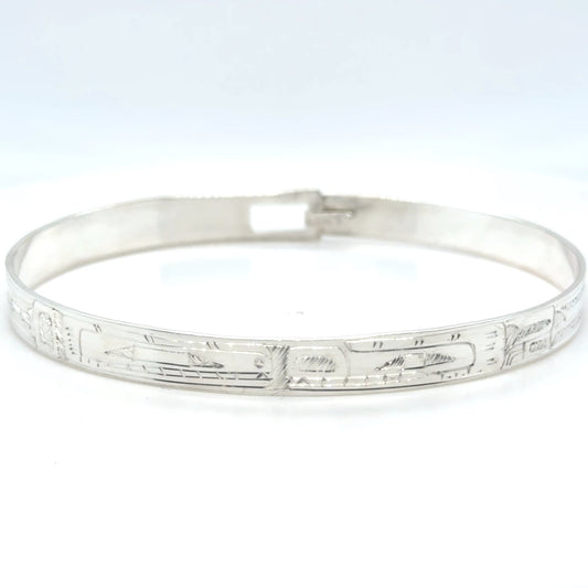 Bangle - Sterling Silver - 1/4" - Orca & Bear - Longer Length