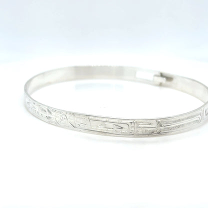 Bangle - Sterling Silver - 1/4" - Bear Sun Bear - Longer Length