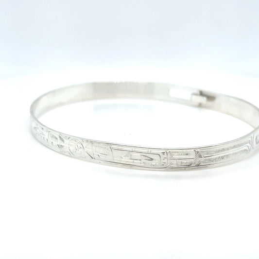Bangle - Sterling Silver - 1/4" - Bear Sun Bear - Longer Length