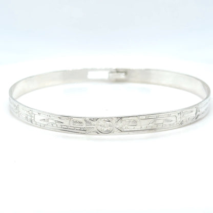 Bangle - Sterling Silver - 1/4" - Bear Sun Bear - Longer Length