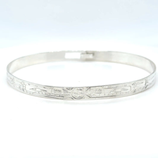 Bangle - Sterling Silver - 1/4" - Bear Sun Bear - Longer Length