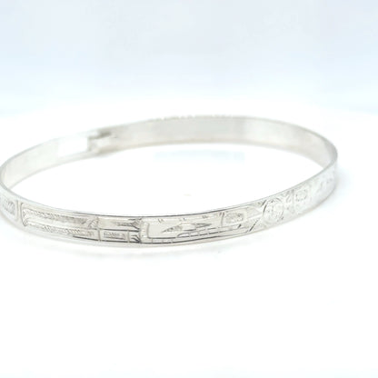 Bangle - Sterling Silver - 1/4" - Bear Sun Bear - Longer Length