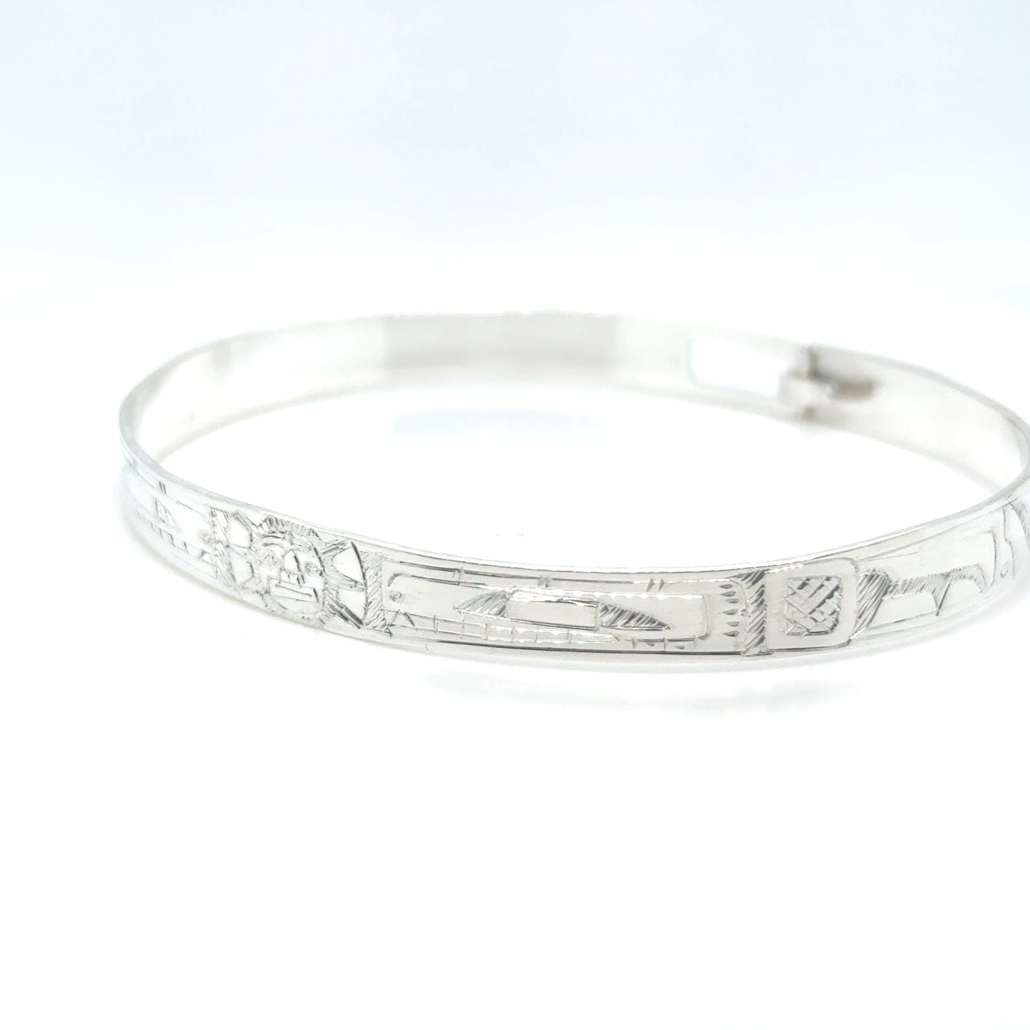 Bangle - Sterling Silver - 1/4" - Orca Moon Orca - Longer Length