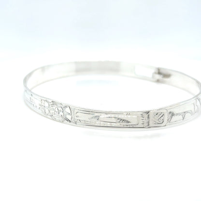 Bangle - Sterling Silver - 1/4" - Orca Moon Orca - Longer Length