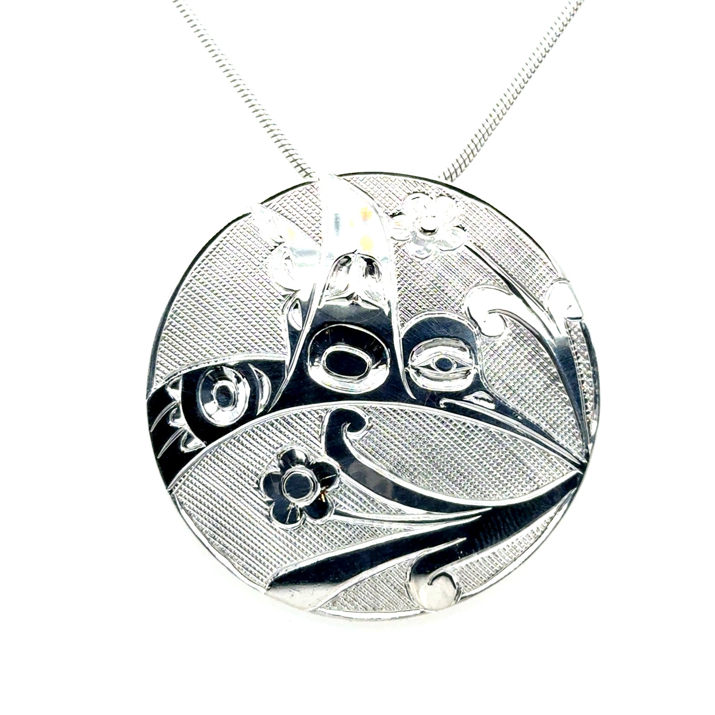 Pendant - Sterling Silver - Round - Hummingbird - XL - 45mm