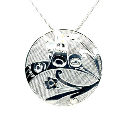 Pendant - Sterling Silver - Round - Hummingbird - XL - 45mm