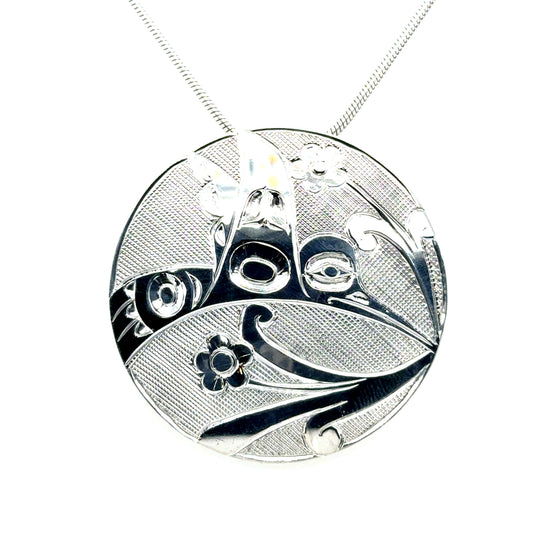 Pendant - Sterling Silver - Round - Hummingbird - XL - 45mm