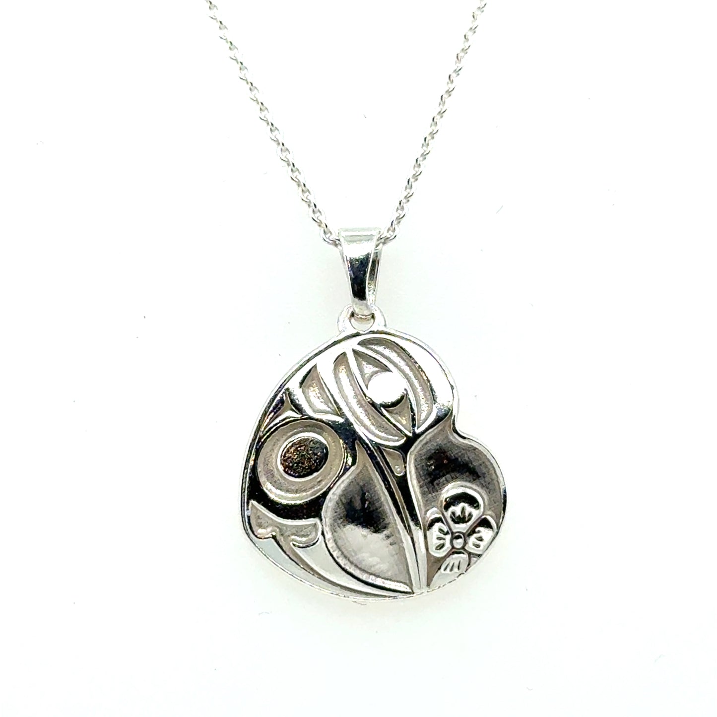 Pendant - Sterling Silver - Heart - Hummingbird