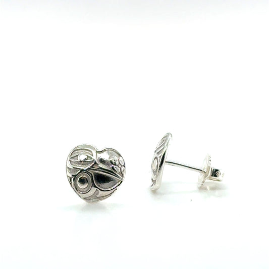 Earrings - Sterling Silver - Stud - Hummingbird - Small - Heart