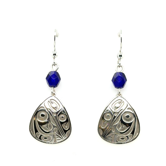 Earrings - Sterling Silver - Drop - Triangle - Hummingbird - Small - Cobalt Blue Czech Glass Beads