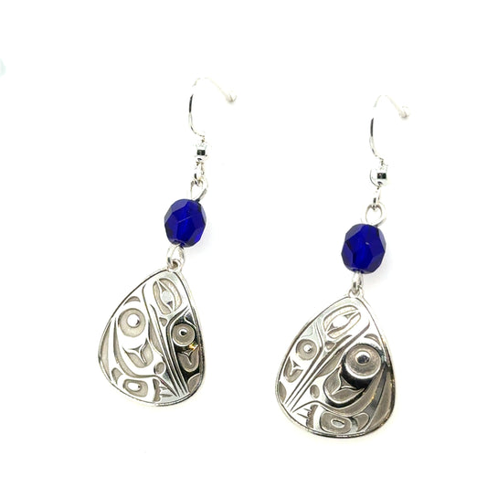 Earrings - Sterling Silver - Drop - Triangle - Hummingbird - Small - Cobalt Blue Czech Glass Beads