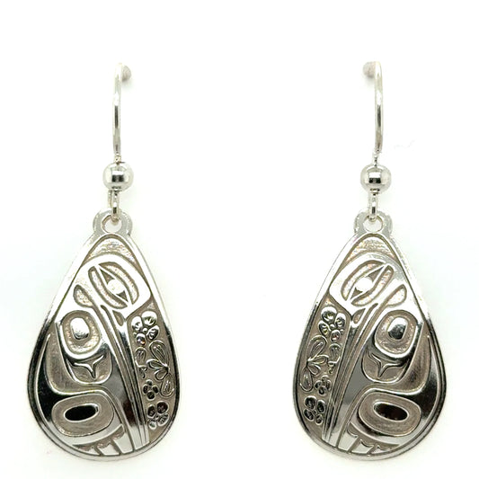 Earrings - Sterling Silver - Drop - Teardrop - Hummingbird Floral - Medium - 25mm