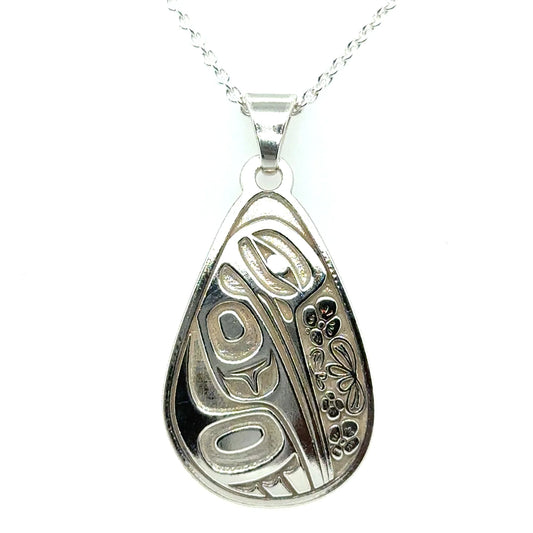 Pendant - Sterling Silver - Teardrop - Hummingbird - Medium - 30mm