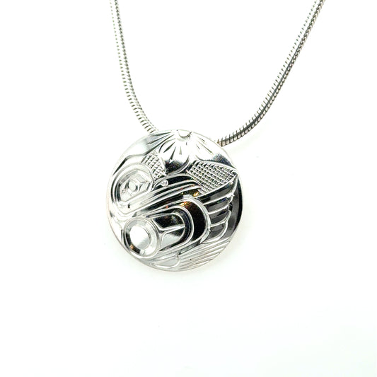 Pendant - Sterling Silver - Round - Hummingbird