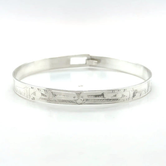 Bangle - Sterling Silver - 1/4" - Ravens - Shorter Length