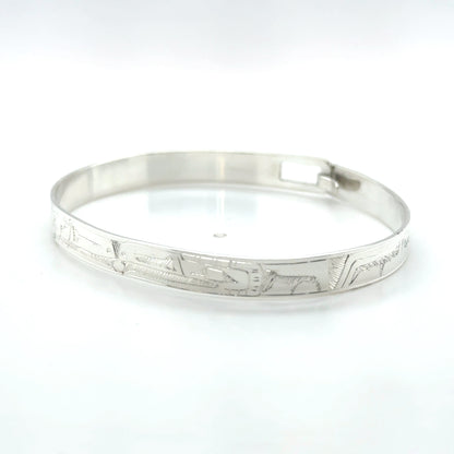 Bangle - Sterling Silver - 1/4" - Ravens - Shorter Length