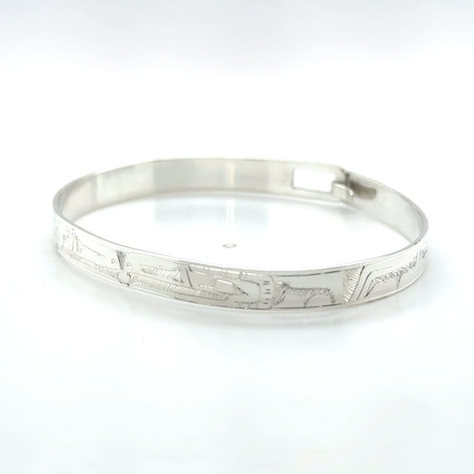 Bangle - Sterling Silver - 1/4" - Ravens - Shorter Length
