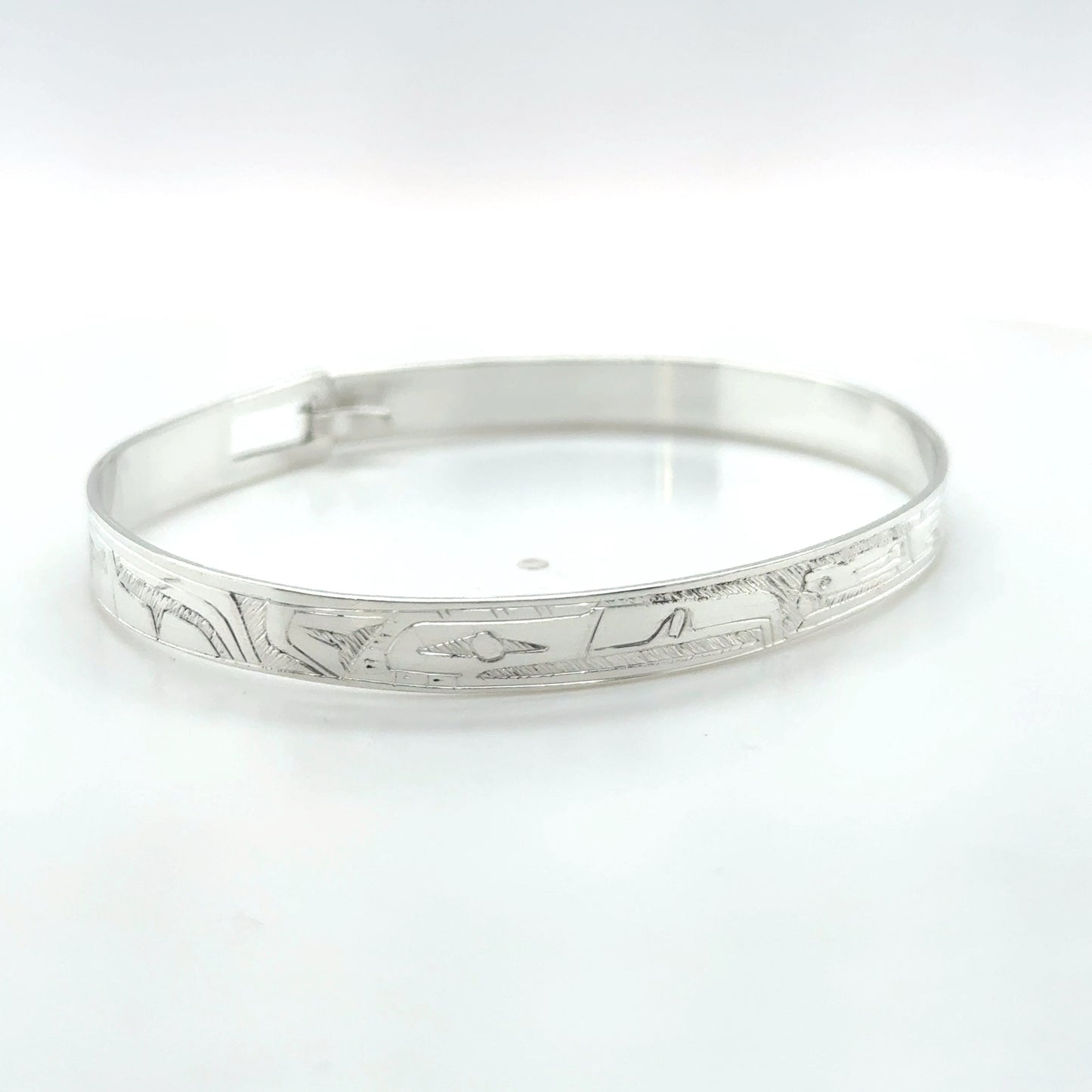 Bangle - Sterling Silver - 1/4" - Eagle & Raven - Shorter Length