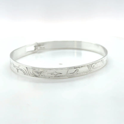 Bangle - Sterling Silver - 1/4" - Eagle & Raven - Shorter Length