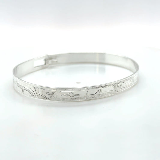 Bangle - Sterling Silver - 1/4" - Eagle & Raven - Shorter Length