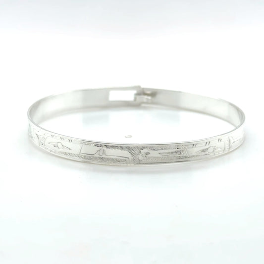 Bangle - Sterling Silver - 1/4" - Eagle & Raven - Shorter Length