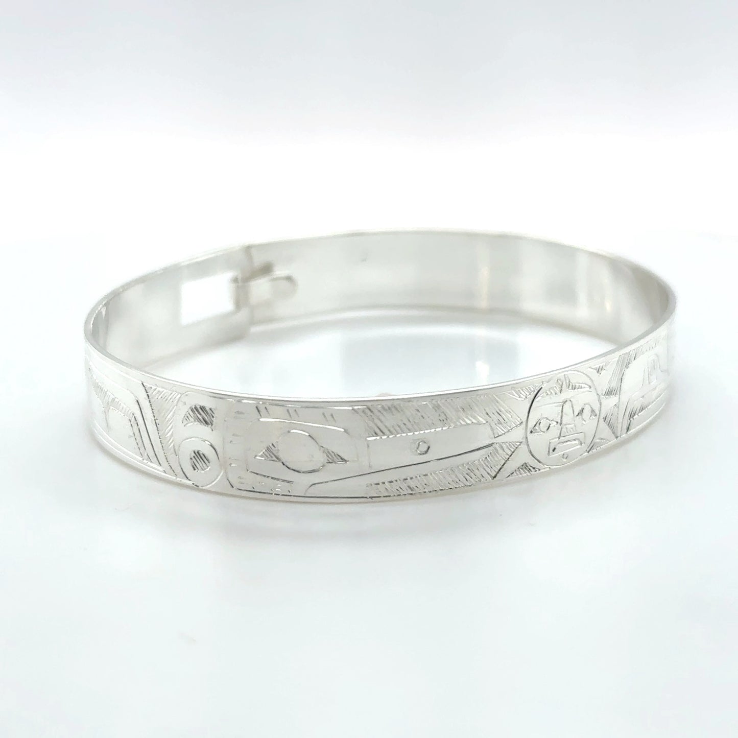 Bangle - Sterling Silver - 3/8" - Eagle, Sun, & Hummingbird - Shorter Length