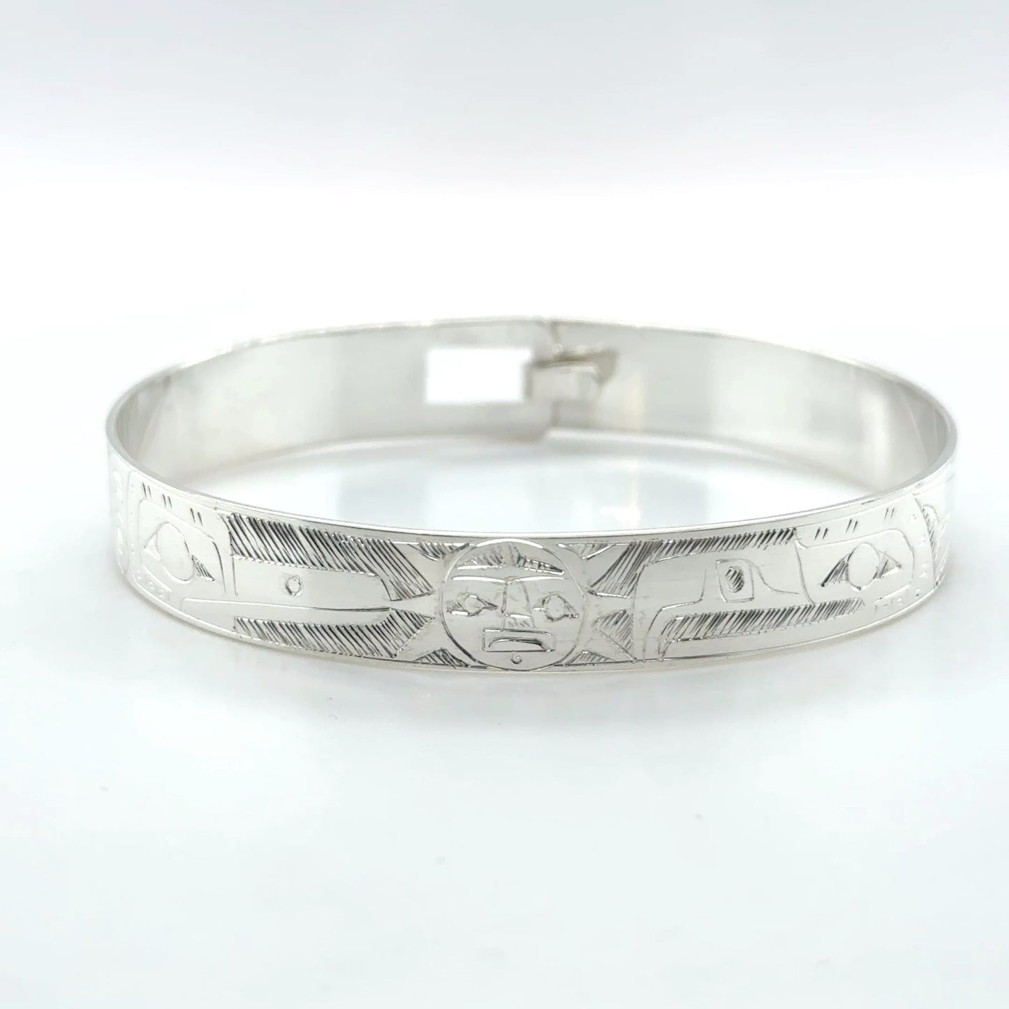 Bangle - Sterling Silver - 3/8" - Eagle, Sun, & Hummingbird - Shorter Length