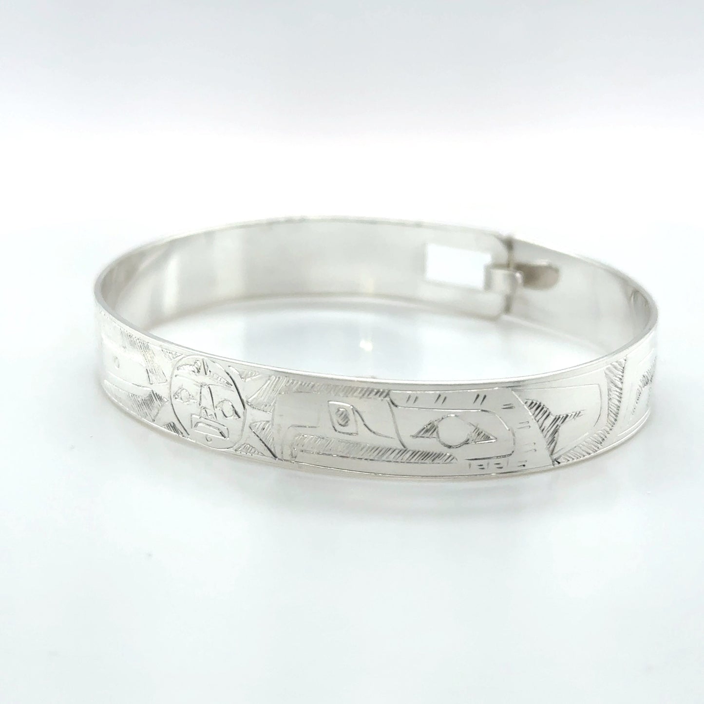 Bangle - Sterling Silver - 3/8" - Eagle, Sun, & Hummingbird - Shorter Length