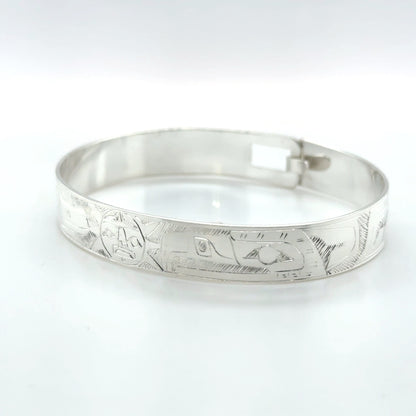 Bangle - Sterling Silver - 3/8" - Eagle, Sun, & Hummingbird - Shorter Length