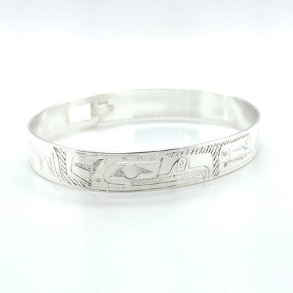Bangle - Sterling Silver - 3/8" - Raven & Eagle - Shorter Length