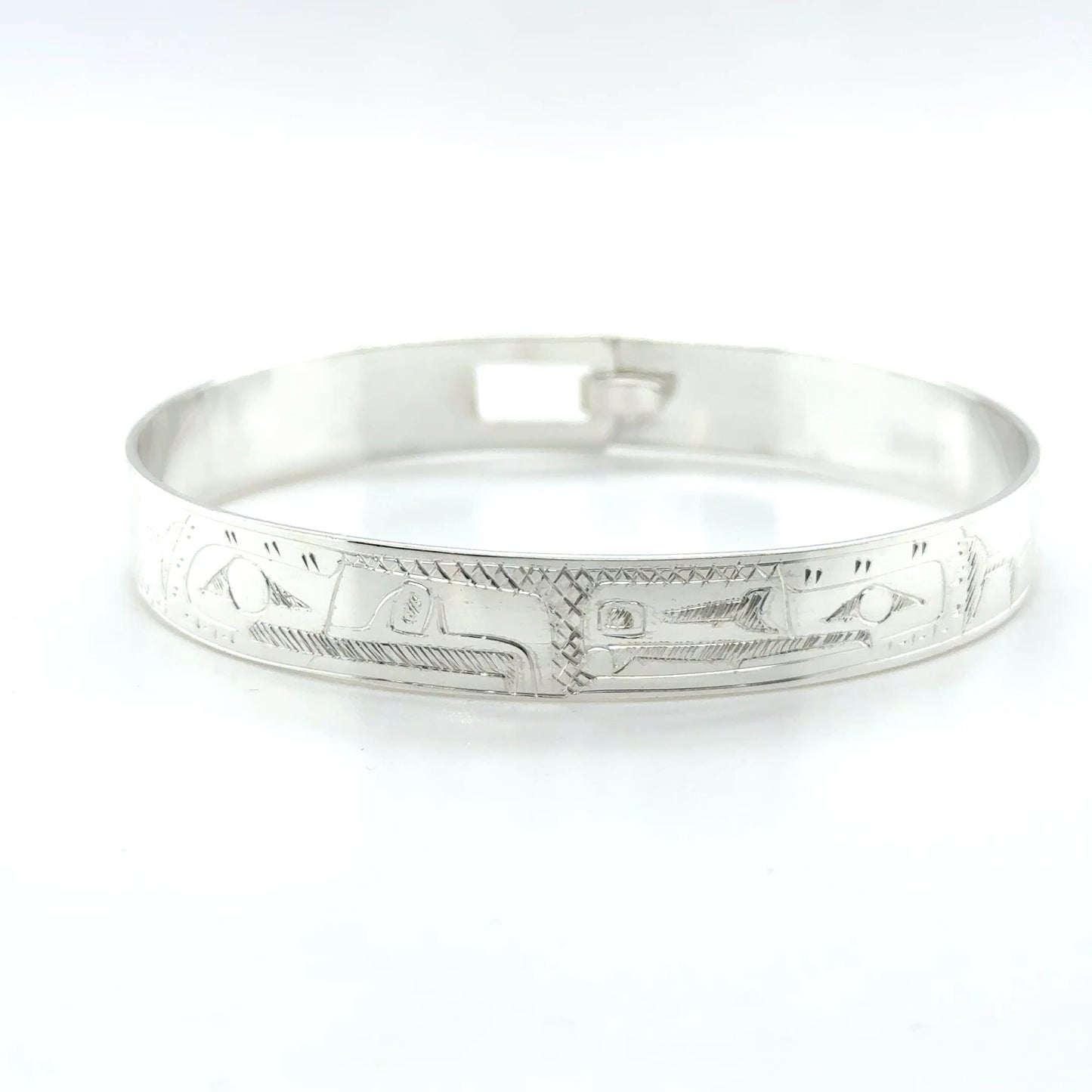 Bangle - Sterling Silver - 3/8" - Raven & Eagle - Shorter Length
