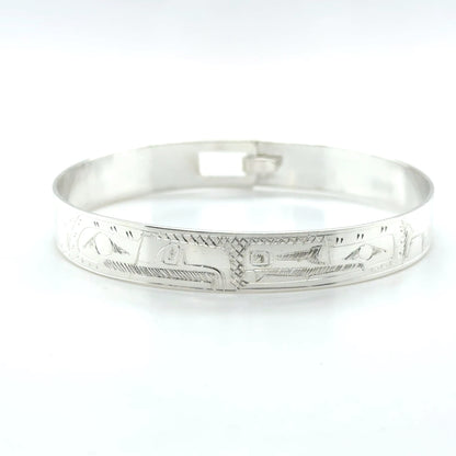 Bangle - Sterling Silver - 3/8" - Raven & Eagle - Shorter Length