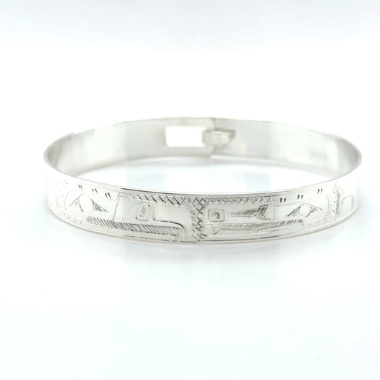 Bangle - Sterling Silver - 3/8" - Raven & Eagle - Shorter Length