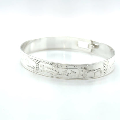 Bangle - Sterling Silver - 3/8" - Raven & Eagle - Shorter Length