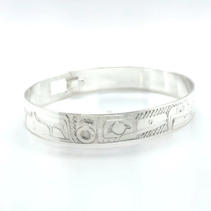 Bangle - Sterling Silver - 3/8" - Hummingbird & Eagle - Shorter Length