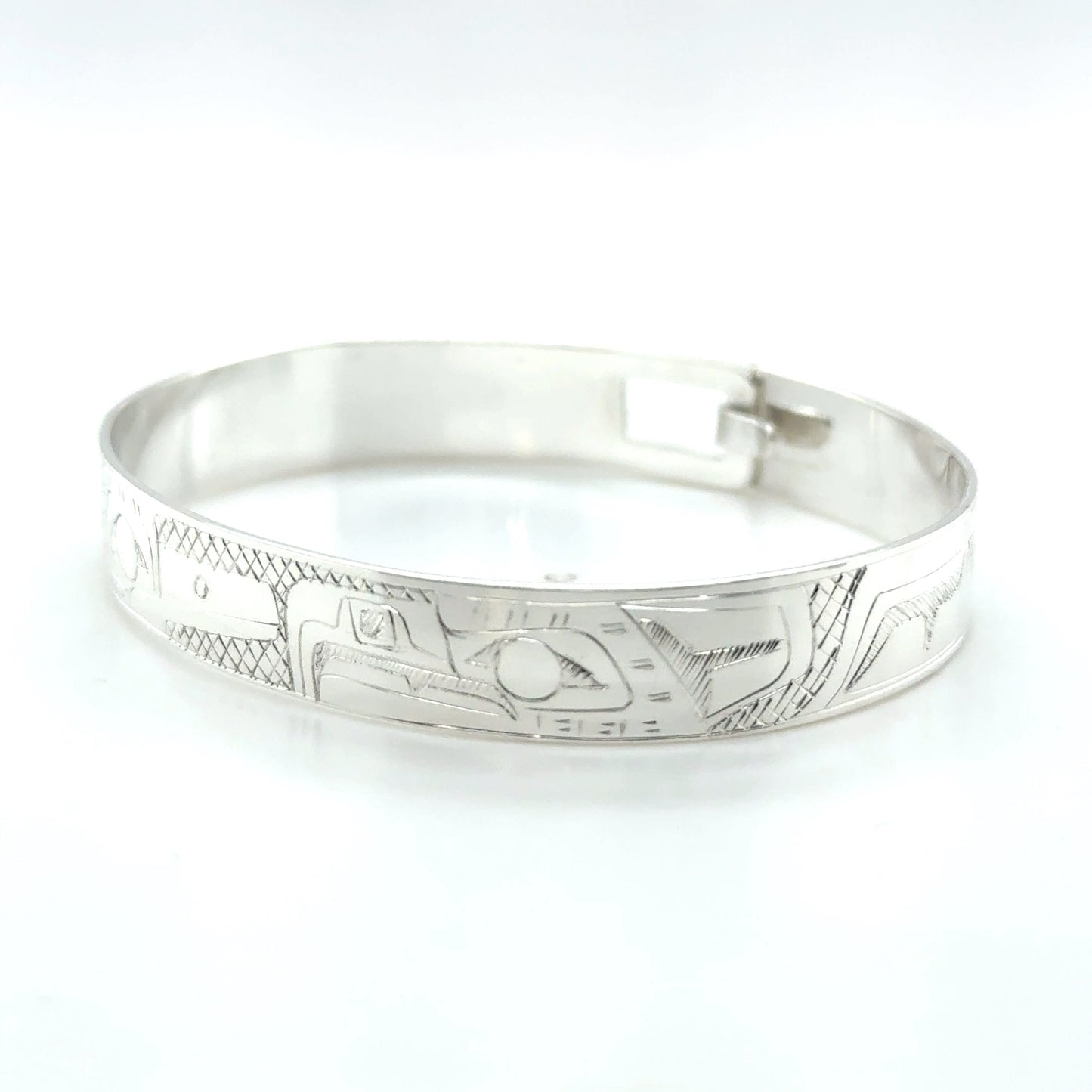 Bangle - Sterling Silver - 3/8" - Hummingbird & Eagle - Shorter Length