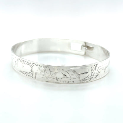 Bangle - Sterling Silver - 3/8" - Hummingbird & Eagle - Shorter Length
