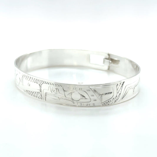 Bangle - Sterling Silver - 3/8" - Hummingbird & Eagle - Shorter Length