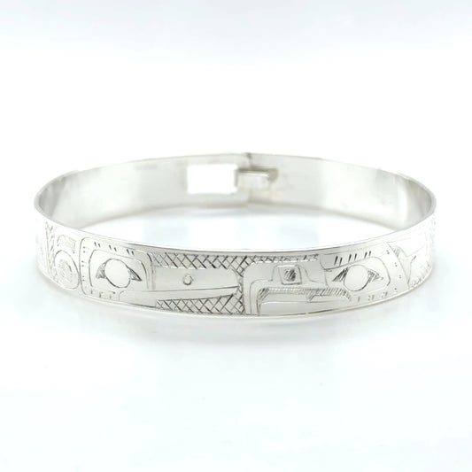Bangle - Sterling Silver - 3/8" - Hummingbird & Eagle - Shorter Length