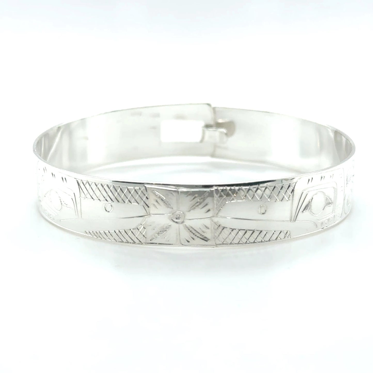 Bangle - Sterling Silver - 1/2" - Hummingbirds & Flower