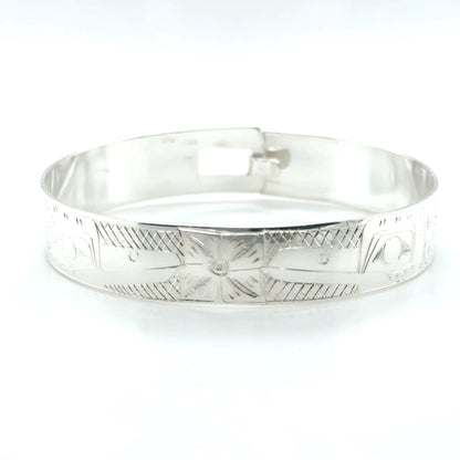 Bangle - Sterling Silver - 1/2" - Hummingbirds & Flower