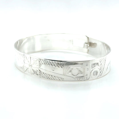 Bangle - Sterling Silver - 1/2" - Hummingbirds & Flower
