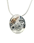 Pendant - Gold & Silver - Oval - Hummingbird