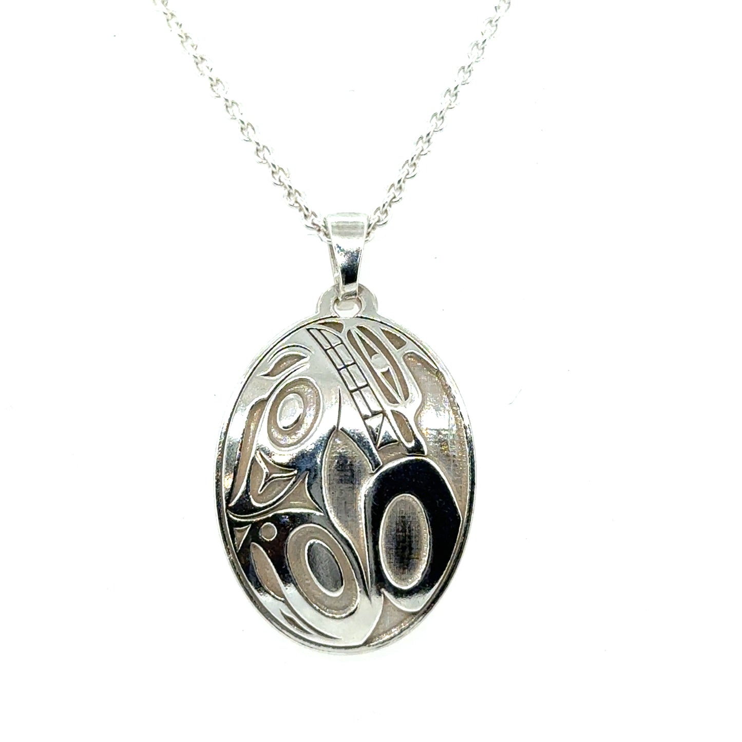 Pendant - Sterling Silver - Oval - Wolf - Small - 25mm