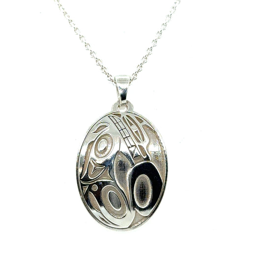 Pendant - Sterling Silver - Oval - Wolf - Small - 25mm