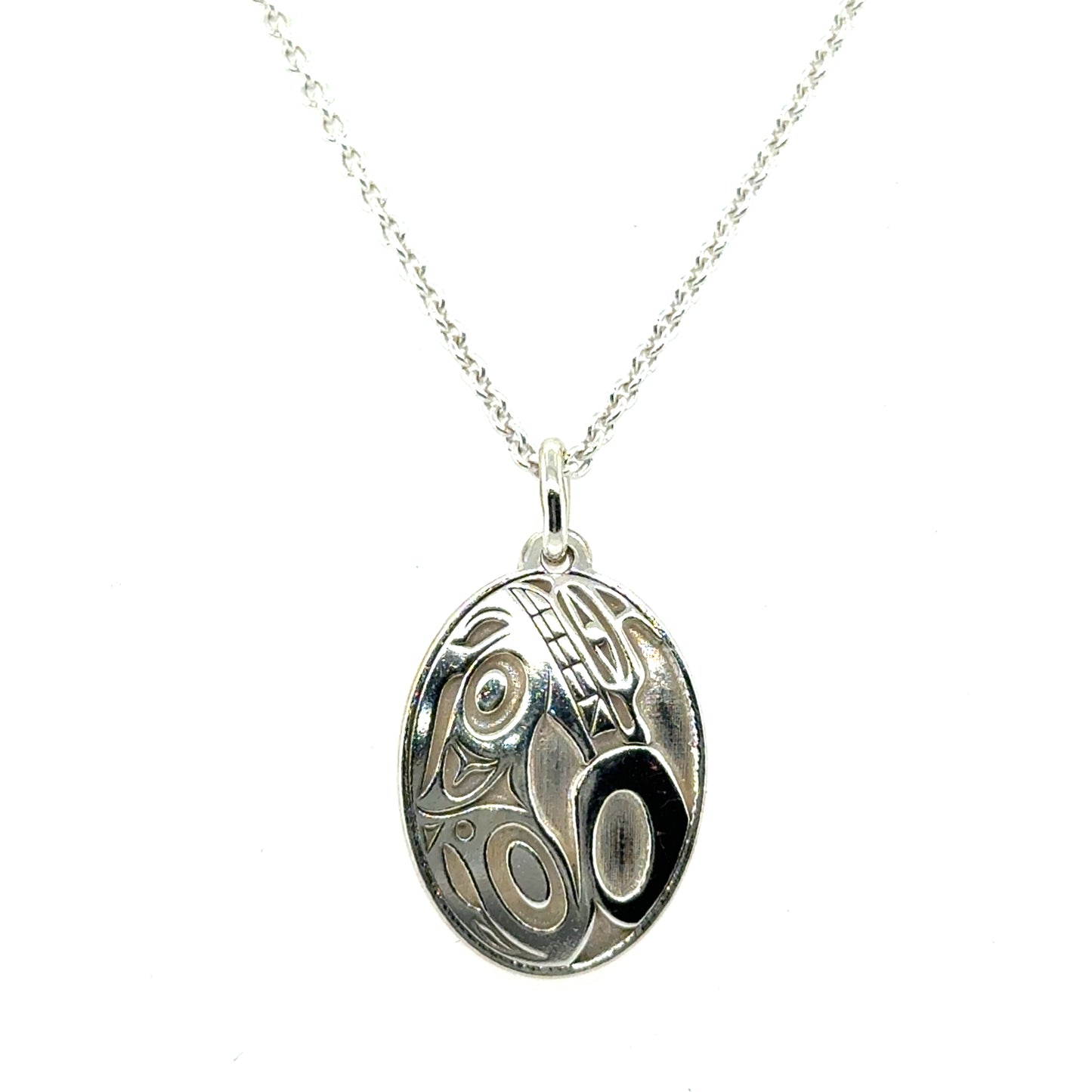 Pendant - Sterling Silver - Oval - Wolf - Mini - 19mm