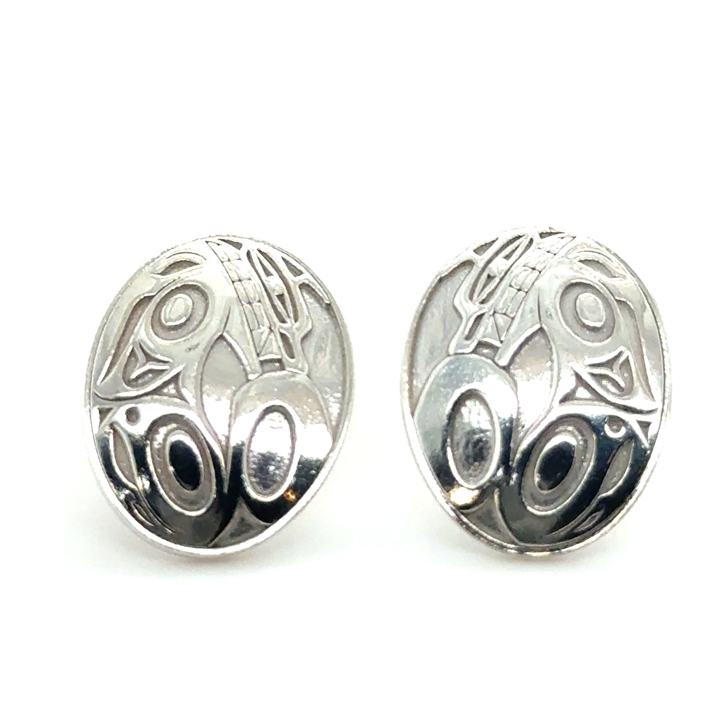 Earrings - Sterling Silver - Stud - Oval - Wolf - 17mm