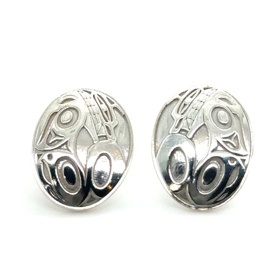 Earrings - Sterling Silver - Stud - Oval - Wolf - 17mm